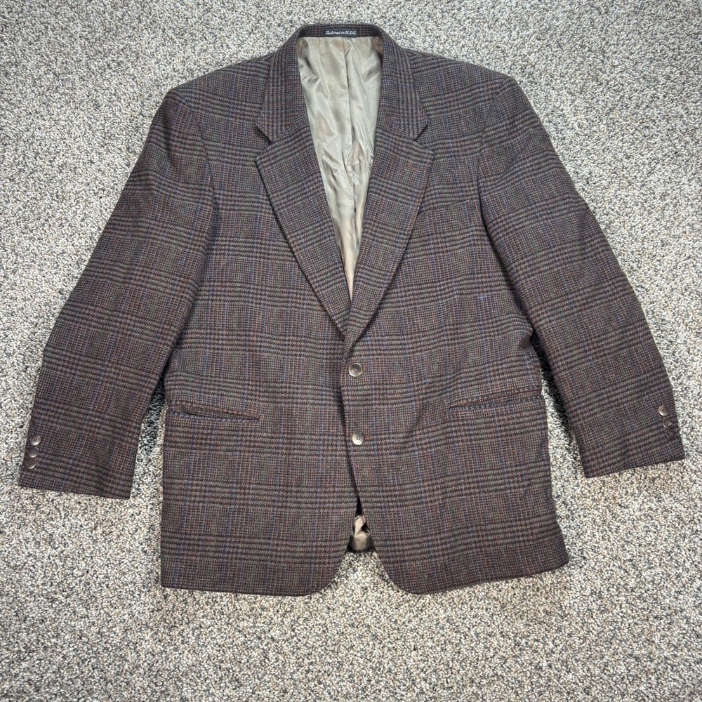 Vintage Woolrich Men's Large Blazer Sport Coat Wool Blend Glen Plaid Brown USA